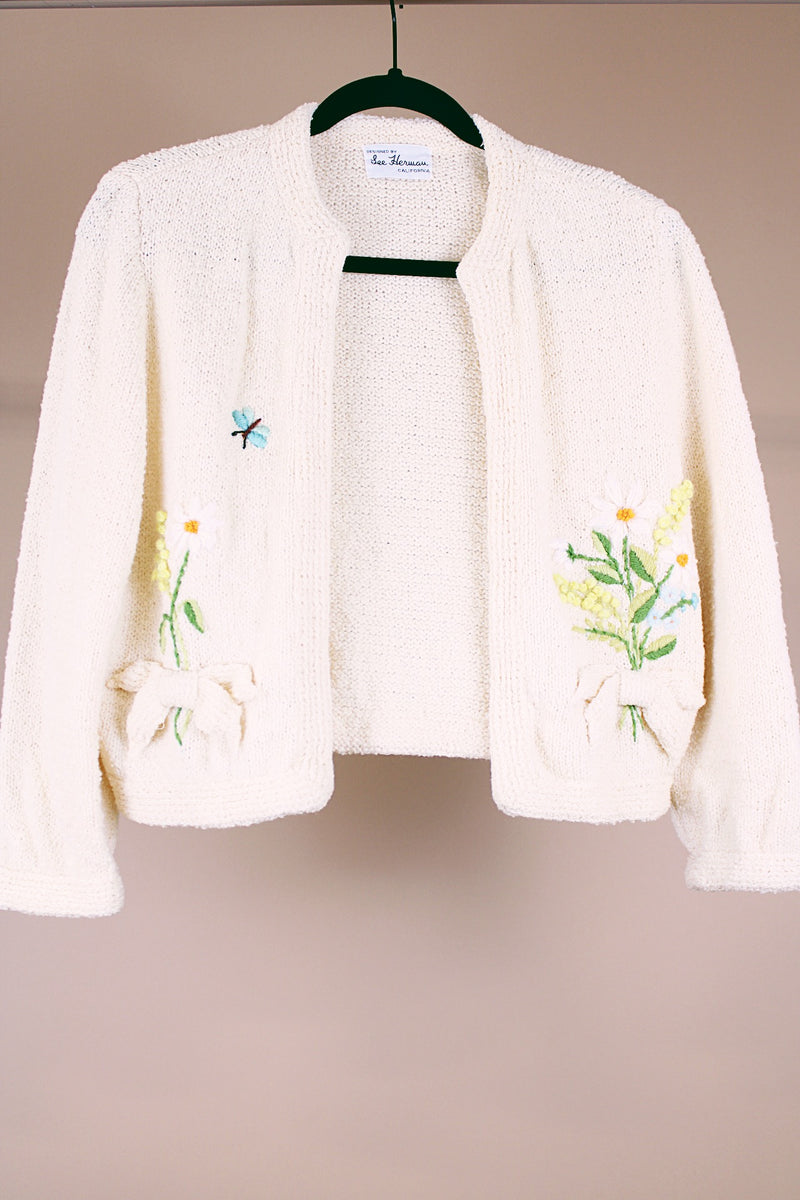 Cropped Embroidered Open Cardigan