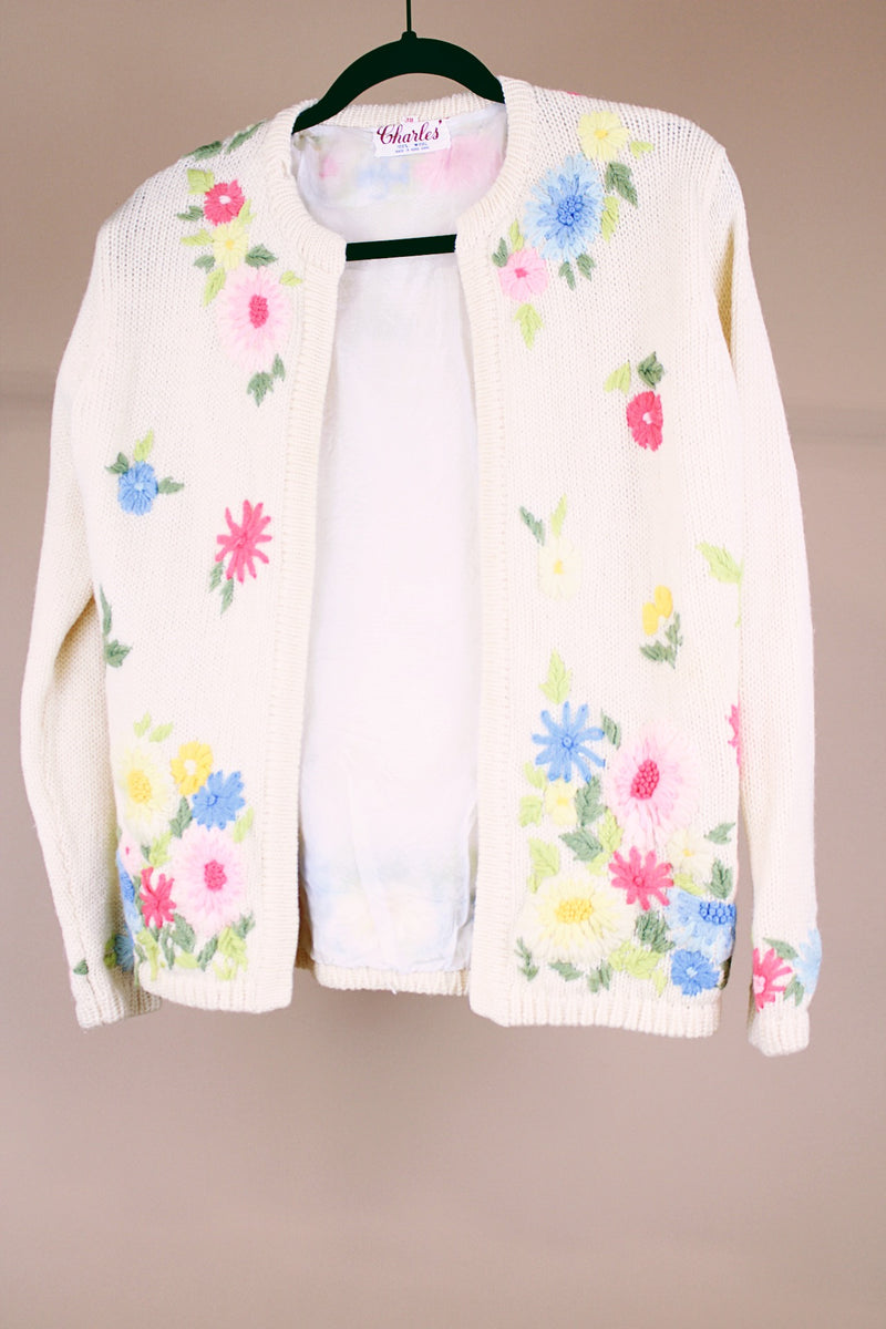Floral Wool Open Cardigan