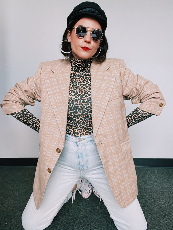 long sleeve tan plaid blazer men's vintage 1970's