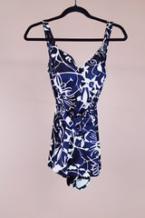 black and white floral printed vintage 1970's one piece swimsuit