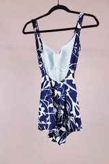 black and white floral printed vintage 1970's one piece swimsuit