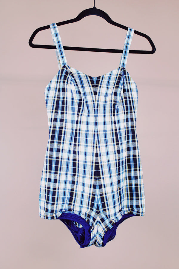 plaid printed vintage 1950's bathing suit