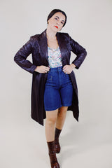 long knee length long sleeve brown leather jacket women's vintage 1970's