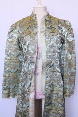 Women's vintage 1940's Owen Bros, Hand Embroidered, Made in China label long sleeve silk satin embroidered printed jacket.