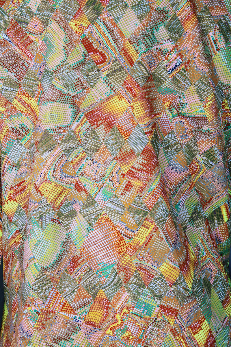 long sleeve abstract print button up blouse vintage 1970's