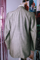 long sleeve metallic silver double breasted blazer vintage 1980's