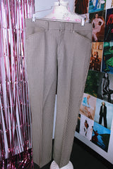 brown and cream houndstooth print polyester pants vintage 1960's