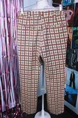 red cream yellow and grey plaid polyester pants vintage 1960's