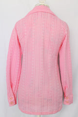 Women's vintage 1970's Laura Made Life Press label long sleeve button up pink shirt with dagger collar.