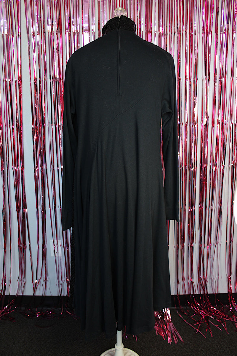 long sleeve cotton mock neck dress knee length with sequins vintage 1980's