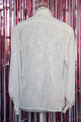 long sleeve white button up blouse with attached tie neck vintage 1980's