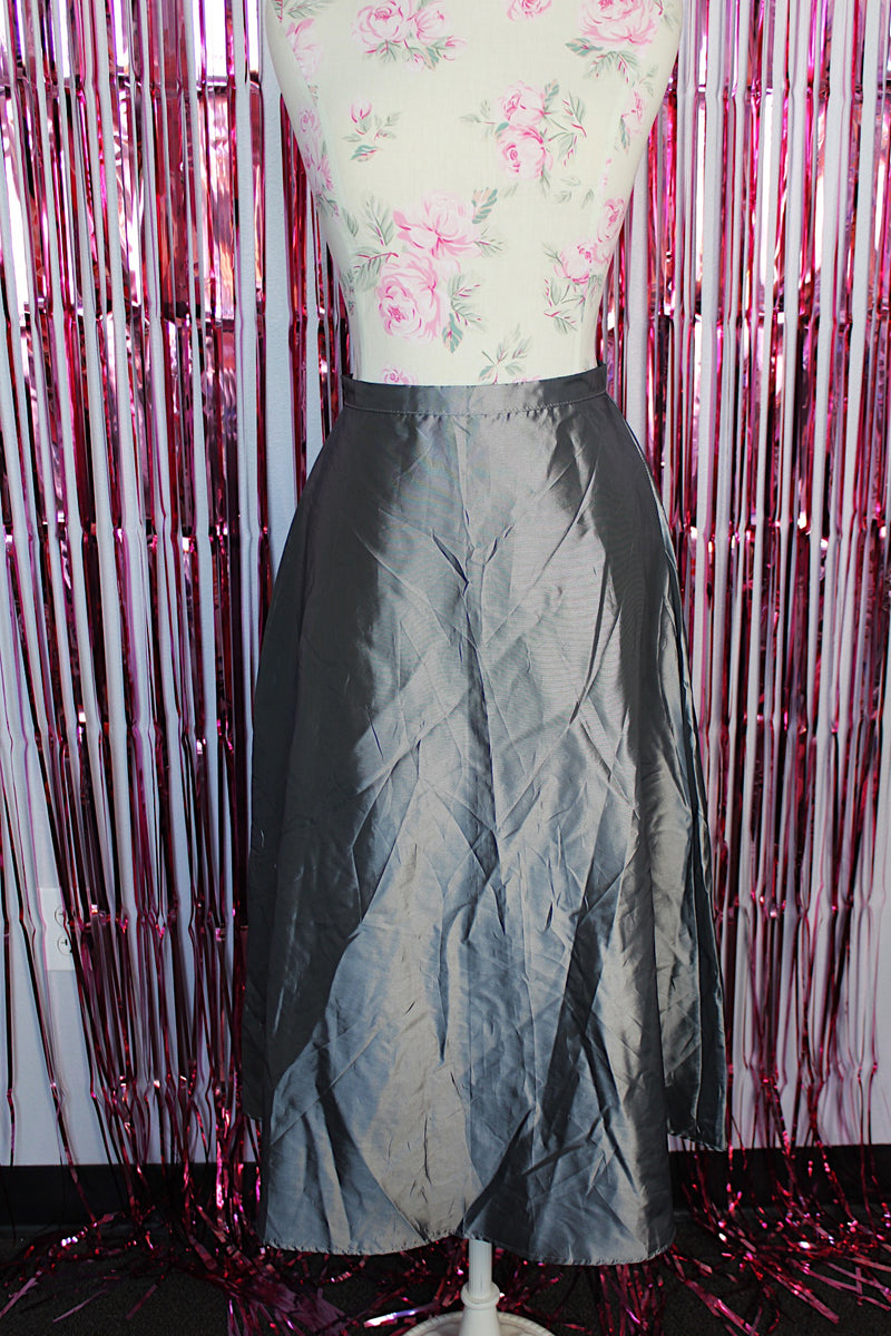silver metallic a line shaped skirt in polyester vintage 1990's