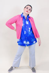 Women's vintage 1960's A Tally-Ho Creation, Henry Pollack Inc., New York label long sleeve pink wool button up cardigan.