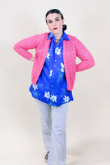 Women's vintage 1960's A Tally-Ho Creation, Henry Pollack Inc., New York label long sleeve pink wool button up cardigan.