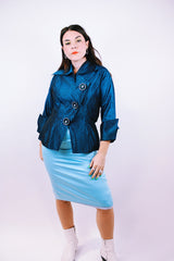 baby blue satin high waisted pencil skirt vintage 1980's