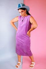 sleeveless purple suede shift dress vintage 1980's