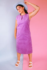 sleeveless purple suede shift dress vintage 1980's