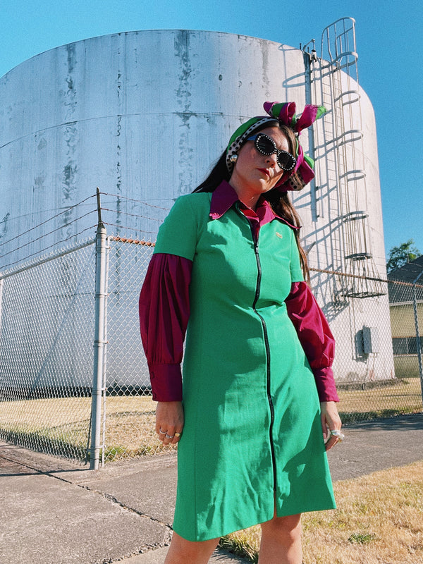 short sleeve green zip up vintage lacoste dress with collar