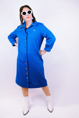 long sleeve mid length blue shirt dress with collar vintage 1960's
