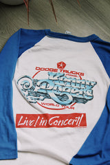 blue and white long sleeve baseball tee from 1985 Kenny Rogers world tour