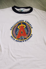 short sleeve white tee with navy trim california angels 1985