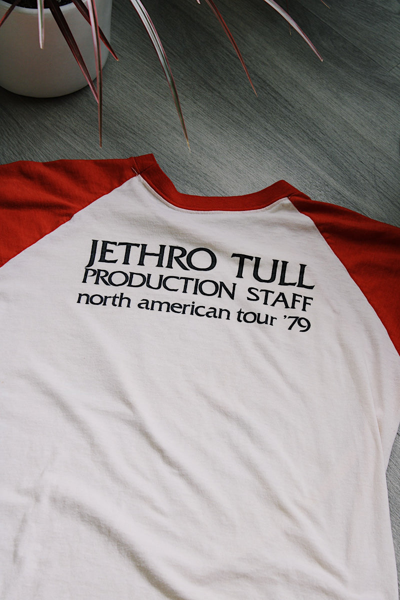 3/4 arm length off white cream with red arms jethro tull 1979 tour baseball tee