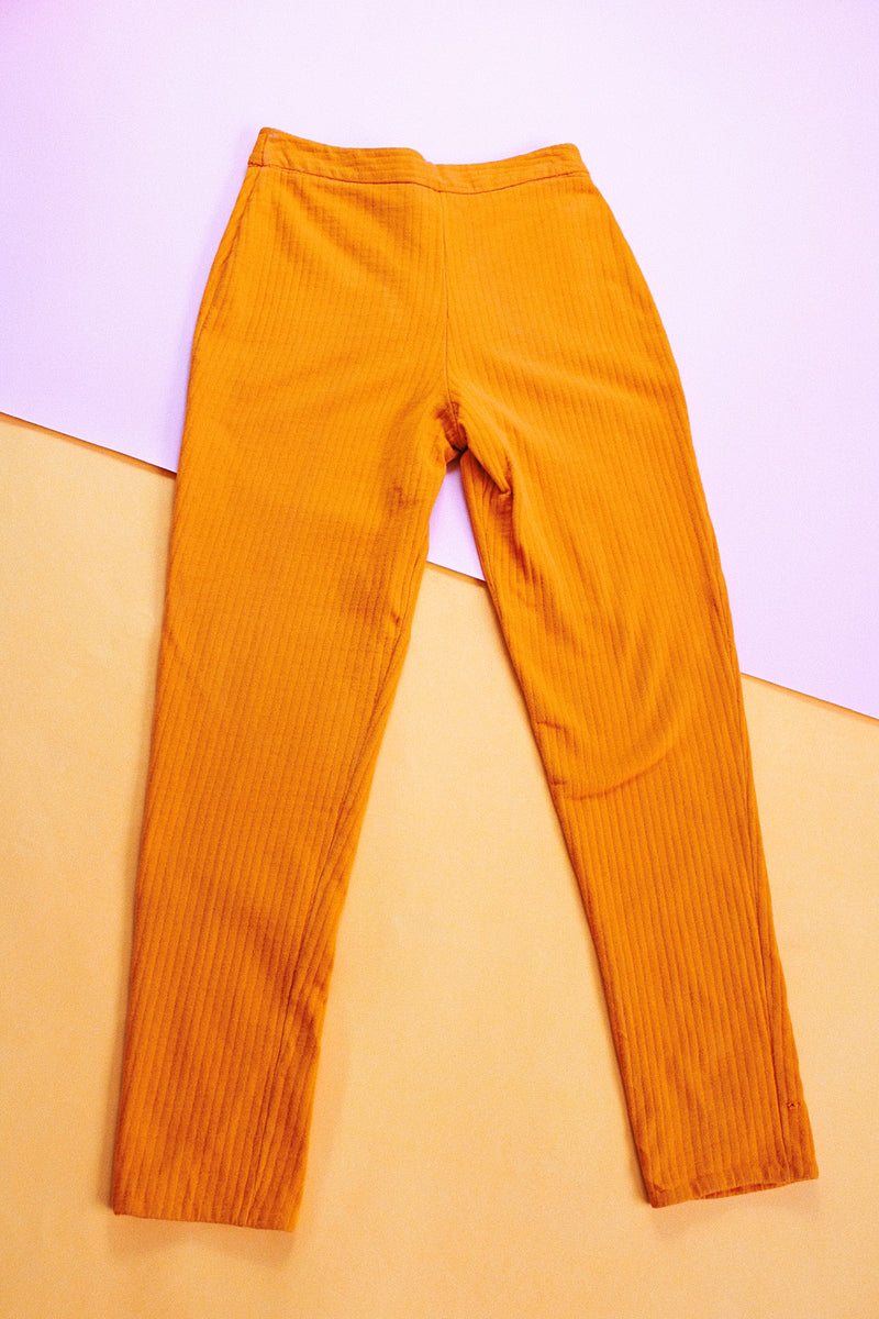high waisted orange ribbed pants vintage 1960's women's cotton