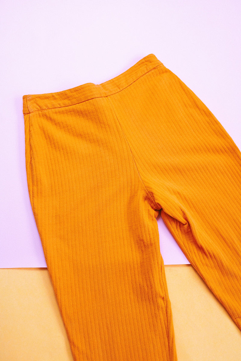 high waisted orange ribbed pants vintage 1960's women's cotton