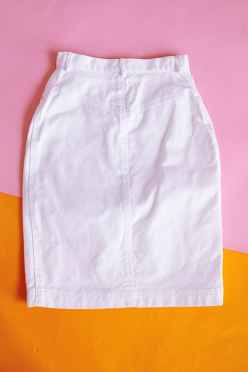High Waisted White Denim Skirt