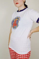 short sleeve white tee with navy trim california angels 1985