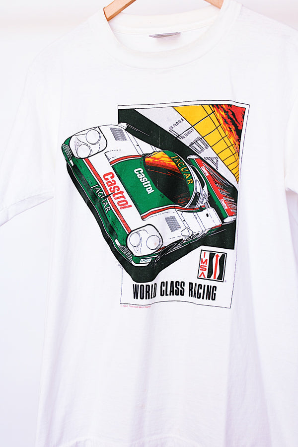 short sleeve 1988 race car vintage tee white with graphic 