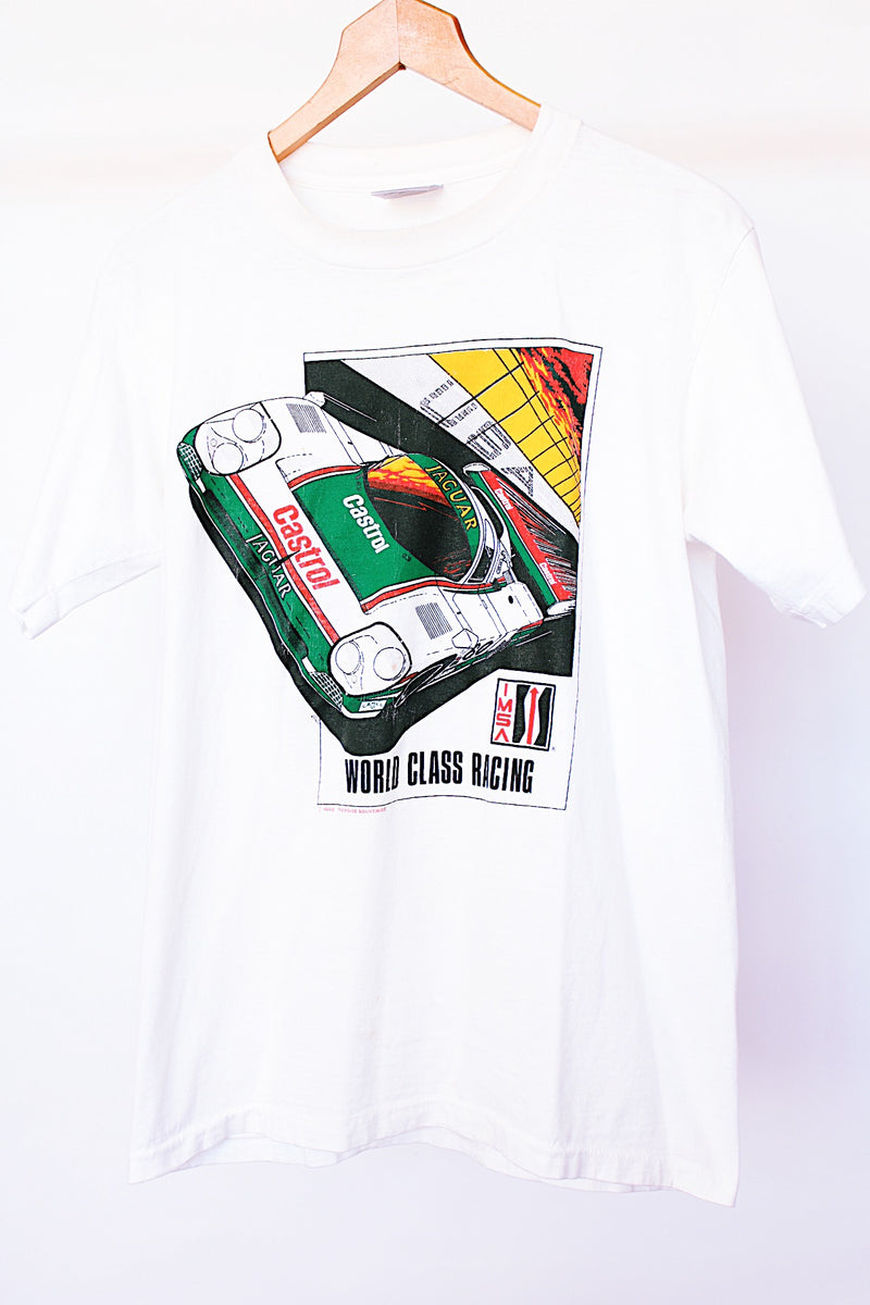 short sleeve 1988 race car vintage tee white with graphic 