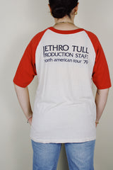 3/4 arm length off white cream with red arms jethro tull 1979 tour baseball tee