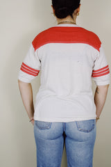 short sleeve white and red graphic ringer tee 1980's