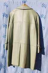 pastel green long sleeve leather jacket buttons up the front and collar 1960's vintage 