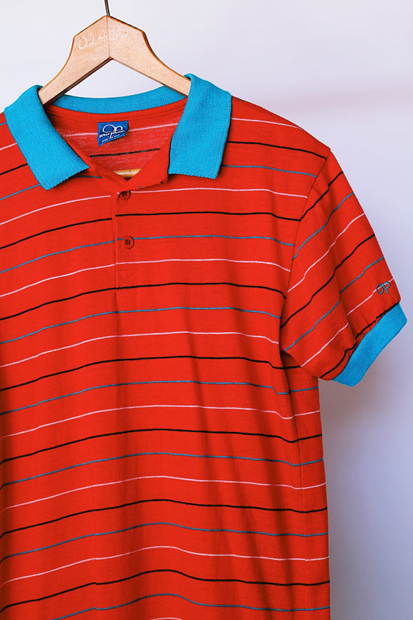 short sleeve red striped polo t-shirt vintage 1980's 