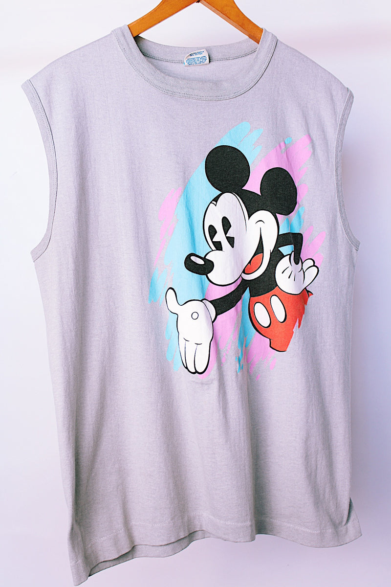 sleeveless light gray mickey mouse tank t-shirt vintage 1980's