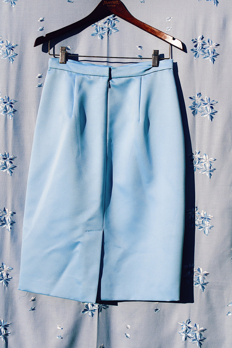baby blue satin high waisted pencil skirt vintage 1980's