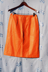 orange leather pencil skirt vintage 1980's 