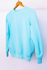 long sleeve light blue cotton blend plain crew neck sweater vintage