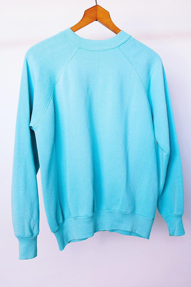 long sleeve light blue cotton blend plain crew neck sweater vintage