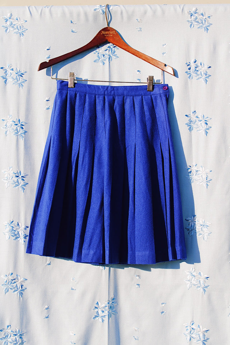 vintage 1980's cobalt blue pleated mini skirt wool