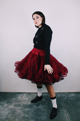 vintage 1960's maroon crinoline with layered ruffled tulle and elastic waistband