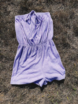 terrycloth lavender purple strapless romper with front tie 1970's vintage