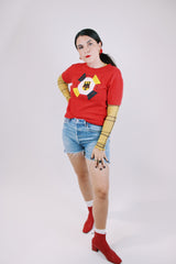 short sleeve red vintage graphic tee with germany written in various languages 