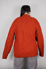 1970's long sleeve burnt orange cable knit button up cardigan