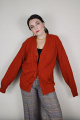 1970's long sleeve burnt orange cable knit button up cardigan