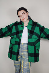Men's vintage 1940's Sportclad label wool green and black buffalo plaid button up shacket