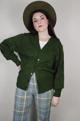 vintage 1960's Towncraft, Penneys label long sleeve olive green acrylic material button up cardigan sweater
