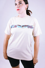 short sleeve tan vintage tee with eagle graphic on front